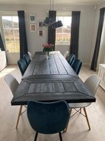 Spisebord, langbord med innrammet bordplate og lem, plate, klaff
