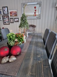 bordplate av gran, plankebord, spisebord, åndlaget, rustikk